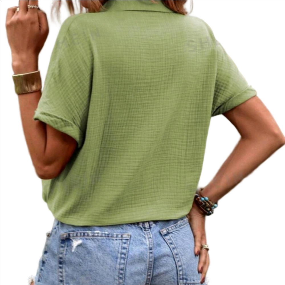 4 Pc Outfit Green Womens Top with Jewelry Necklace Tassel Earrings Avocado - Picture 6 of 11